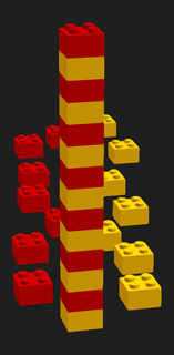 Byg en lige søjle fra LEGO klodser på samme tid venstre og højre hænder