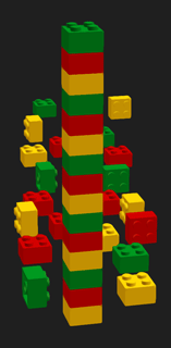 Byg en lige søjle fra LEGO klodser i tre forskellige farver